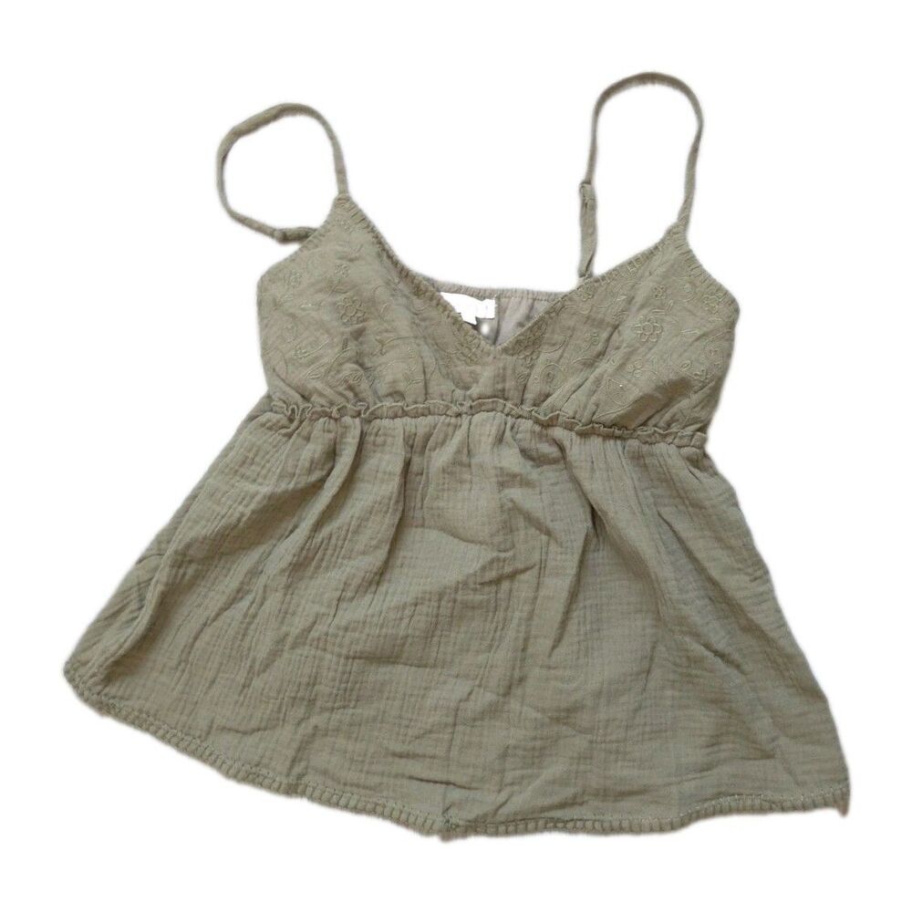 Ultra Flirt Olive Green Cotton Embroidered Babydoll Cami Tank Top Size L EUC